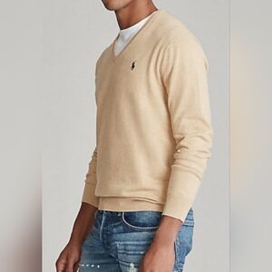 Polo by Ralph Lauren Men's Tan V-Neck Sweater